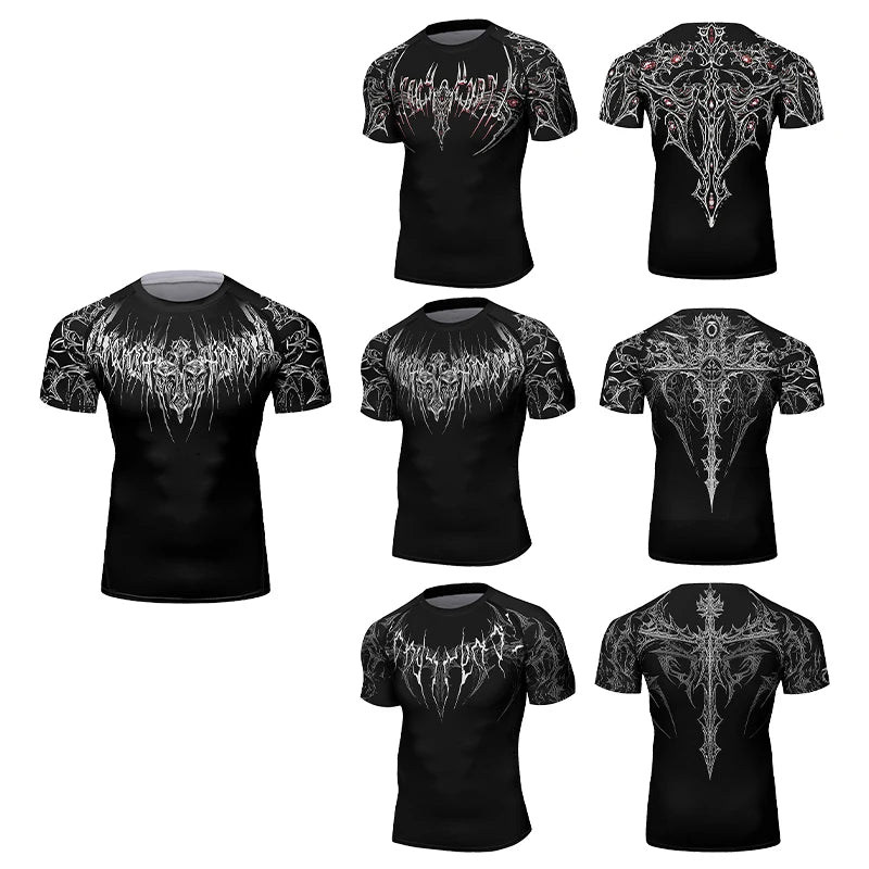 Custom Your Own Logo Digital Print Anti-UV UPF50 Short Sleeve Quick Dry BJJ MMA Grappling Rashguard for Men